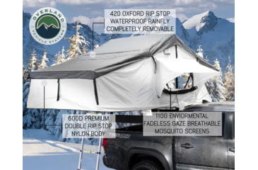 Image of Overland Vehicle Systems Nomadic Extended 3 Person Roof Top Tent w/Annex, Rain Fly Black Cover Arctic, Dark Gray/White, 18031926