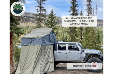 Image of Overland Vehicle Systems Nomadic Extended Roof Top Tent w/ Green Rain Fly and Black Cover - 3+ Person, 4 Season, Dark Gray/Green, 18139936