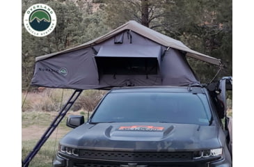 Image of Overland Vehicle Systems Nomadic Extended Roof Top Tent w/ Green Rain Fly and Black Cover - 4+ Person, 4 Season, Dark Gray/Green, 18149936