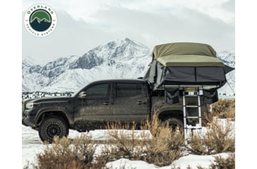 Image of Overland Vehicle Systems Nomadic Extended Roof Top Tent w/ Green Rain Fly and Black Cover - 4+ Person, 4 Season, Dark Gray/Green, 18149936