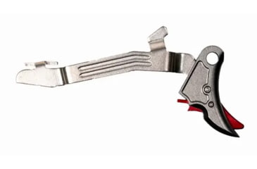 Image of Overwatch Precision Falx Trigger for Glock 19X, Flat, Hard Coat Anodized, Gun Metal Gray/Red, 25796