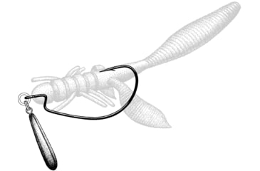 Image of Owner Hooks JigRig Soft Plastic Hook with Tungsten Weight, 3/16oz, Needle Point, Z Bend, Light Wire, Black Chrome, Size 3/0, 2 Per Pack, 5117-033