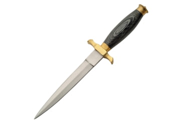 Image of Pakistan 10.5In Commando Fixed Blade Knife, Commando, 10.5in Overall, 5.75in Satin SS Dagger Blade, Gray Smooth Pakkawood Handle, Brass Guard And Pommel, Brown Leather Belt Sheath, gray, 203105-BK