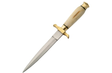 Image of Pakistan 10.5In Commando Fixed Blade Knife, Commando, 10.5in Overall, 5.75in Satin SS Dagger Blade, Natural Smooth Bone Handle, Brass Guard And Pommel, Brown Leather Belt Sheath, Natural, 203105-BO