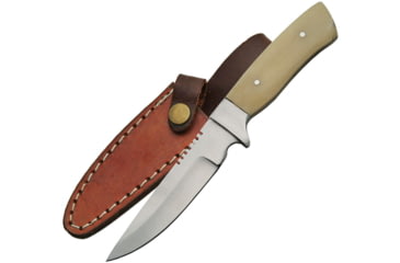 Image of Pakistan 7.13In Fixed Blade Skinner Knife, 7.13in Overall, 3.5in Satin SS Skinner Blade, White Smooth Bone Handle, SS Guard, Brown Leather Belt Sheath, White, 203369
