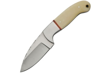 Image of Pakistan 7.13In Skinner Fixed Blade Knife, 7.13in Overall, 3in Satin SS Blade, White Smooth Bone Handle, SS Bolster, Brown Leather Belt Sheath, White, 203407-BO