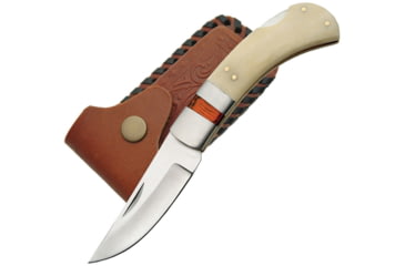 Image of Pakistan 8001 Single Bolster Lockback Pocket Knife, 4in closed, 3in Satin SS Drop Point, White smooth bone, DH-8001