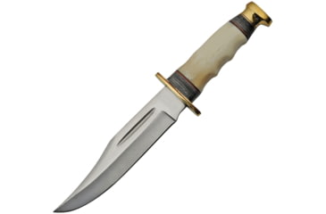 Image of Pakistan Bowie Bone Handle Knife, 6.25 satin finish stainless clip point blade, Bone and black pakkawood finger grooved handle, 203412-BO
