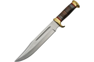 Image of Pakistan Bowie Pakkawood Leather Knife, 11 satin finish stainless bowie blade, Stacked leather and pakkawood handle, 203413