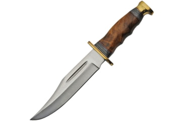 Image of Pakistan Bowie Wood Handle Knife, 6.25 satin finish stainless clip point blade, Walnut and black pakkawood finger grooved handle, 203412-WD