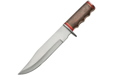 Image of Pakistan Fixed Blade Knife, 12in Overall. 7.5in Satin SS Bowie Clip Point Blade, Brown Finger Grooved Wood Handle, Brown, 203380