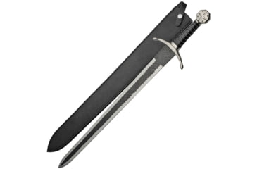 Image of Pakistan Flint Crusader Sword, 33.5in Overall, 25in Two-Tone Finish SS Blade, Metal Alloy Guard And Pommel, Black Leather And Wire Wrapped Handle, Black Leather Sheath, Black, 901099
