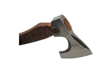 Image of Pakistan Grooved Axe, 20in Overall, Hammered And Satin Stainless Axe Head, Sculpted Burnt Ash Wood Handle, Brown Leather Belt Sheath, 882463