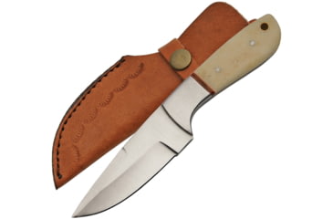 Image of Pakistan Hunter Bone Brass Bolsters Fixed Blade Knife, 7.5in Overall, 3.5in Satin SS Drop Point, White Smooth Bone Handle, SS Guard, Brown Leather Belt Sheath, White, 203392