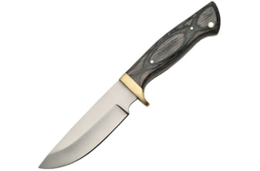 Image of Pakistan Hunter Pakkawood Fixed Blade Knife, 8.75in Overall, 4.25in Satin SS Drop Point, Black Pakkawood Handle, Brown Leather Belt Sheath, 203361-BK