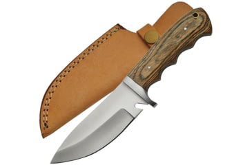 Image of Pakistan Pakkawood Hunter Fixed Blade Knife, 9in Overall, 4.5in Satin SS Drop Point, Brown Finger Grooved Pakkawood Handle, 203359-WD