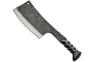 Image of Pakistan Railroad Spike Cleaver Knife, 9in overall. 4.5in blade, Railroad Spike, Twisted handle, Brown Leather Sheath, HS-4416