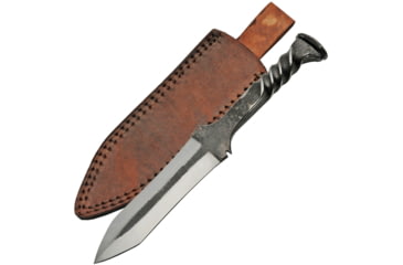 Image of Pakistan Railroad Spike Dagger, 11in Overall, 5.5in Double Edge Blade, Twisted Handle, Brown Leather Sheath, HS-4414