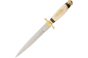 Image of Pakistan Renaissance Dagger Bone, 12.75in Overall, 7.5in Satin SS Blade, Natural Smooth Bone Handle, Brown Leather Belt Sheath, 203106-BO