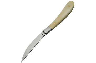 Image of Pakistan Slim Line Skinner Knife, 6.13in Overall, 2.5in Satin SS Wharncliffe Blade, White Smooth Bone Handle, SS Bolster, Brown Leather Sheath, DH-8017
