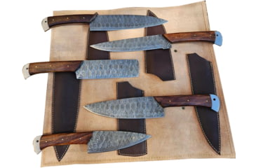 Image of Paladin Damascus Fixed Balde Chef Set w/Leather Case, 5 Pieces, Damascus Steel, Wood, PE-5LCS-2004