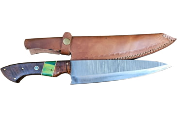 Image of Paladin Damascus Fixed Blade Chef Knife, 11 in Blade, Damascus Steel, Wood, PE-11DM-CK-2010