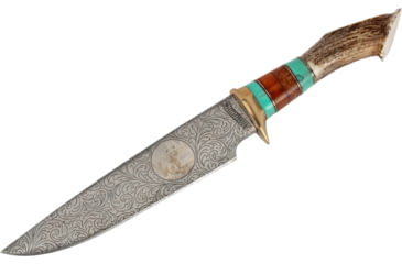 Image of Paladin Fixed Blade Knife - Bear Engraving, 5in, Stainless Steel, Bowie, Brown Crown Stag Handle, PE-CS-8503-B
