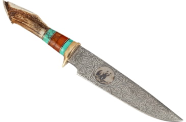 Image of Paladin Fixed Blade Knife - Bear Engraving, 5in, Stainless Steel, Bowie, Brown Crown Stag Handle, PE-CS-8503-B