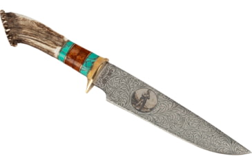 Image of Paladin Fixed Blade Knife - Mountain Man Engraving, 5in, Stainless Steel, Bowie, Brown Crown Stag Handle, PE-CS-8503-MM