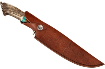 Image of Paladin Fixed Blade Knife - Mountain Man Engraving, 5in, Stainless Steel, Bowie, Brown Crown Stag Handle, PE-CS-8503-MM