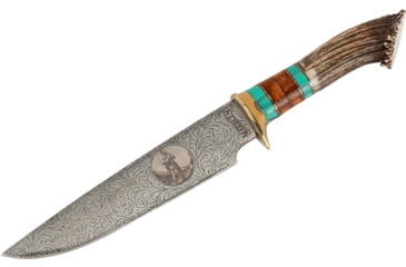 Image of Paladin Fixed Blade Knife - Mountain Man Engraving, 5in, Stainless Steel, Bowie, Brown Crown Stag Handle, PE-CS-8503-MM