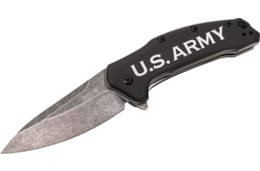 Image of Paladin Kershaw Link 3.25in Assisted Opening Folding Knife - Army Engraving, 3.25in, Stainless Steel, Drop Point, Black, PE-KER-8510-ARM