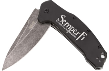 Image of Paladin Kershaw Link Assisted Opening Folding Knife - Marine Engraving, 3.25in, Stainless Steel, Drop Point, Black, PE-KER-8510-MAR