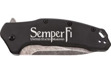 Image of Paladin Kershaw Link Assisted Opening Folding Knife - Marine Engraving, 3.25in, Stainless Steel, Drop Point, Black, PE-KER-8510-MAR