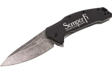 Image of Paladin Kershaw Link Assisted Opening Folding Knife - Marine Engraving, 3.25in, Stainless Steel, Drop Point, Black, PE-KER-8510-MAR