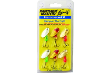 Image of Panther Martin Hammered Regular Spinner, #4/#6, 1/4oz/1/8oz, 6/Pack, Gold/Silver/Yellow Red, PMHM6