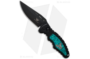 Image of Paragon Custom Turquoise Automatic Folding Knife, 3.50in, ATS-34 Steel, Clip Point Blade, Aluminum Black/Teal Handle, Black/Black/Teal, 8.00in, BHQ-6606