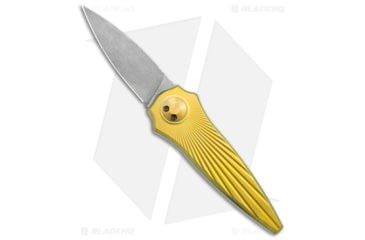 Image of Paragon Warlock Enchanter Folding Knife, 3.875in, CPM S35VN Stainless Steel, Spear Point Blade, Titanium Gold Handle, Gray/Gray/Gold, 9.375in, BHQ-141594