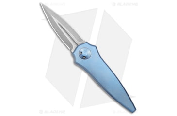 Image of Paragon Warlock Metallic Folding Knife, 3.875in, CPM S35VN Stainless Steel, Dagger Blade, Titanium Blue Handle, Gray/Gray/Blue, 9.375in, BHQ-176254