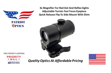 Image of Patriot Optics Collaborare 3X Magnifier W Flip To Side Mount, Matte Black, 3x, PO-M-3XC