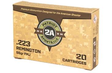 Image of Patriot Sports, USA .223 Rem 55 Grain Full Metal Jacket Rifle Ammo, 20 Rounds, P223055F