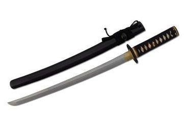 Image of Paul Chen Bamboo Mat Wakizashi, HWS-2S steel blade, White rayskin handle with black cord wrap PC2448