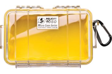 Image of Pelican 1050 Micro Watertight Crushproof Dry Box, 7.50x5.06x3.12in - Clear, Yellow Liner w/ Loop