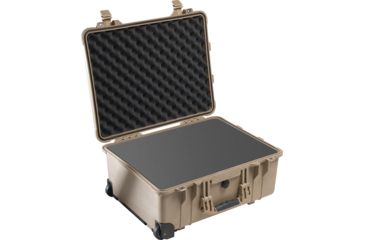 Image of Pelican 1560 Large Crushproof Wheeled Dry Box, 22x18x10.4in, Desert Tan Case 1560 w/ Foam