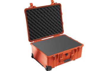Image of Pelican 1560 Large Crushproof Wheeled Dry Box, 22x18x10.4in, Orange w/Foam