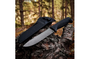 Image of Peltonen Knives M95 Ranger Puukko Knife, 9.88in Overall, 6in Black PTFE Coated 80CrV2 Carbon Steel Blade, Black TPE Handle, Black Composite Belt Sheath, FJP144