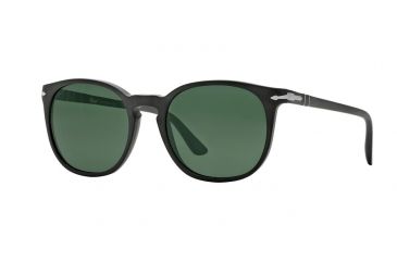 Image of Persol PO3007S Sunglasses 900058-53 - Matte Black Frame, Polar Green Lenses