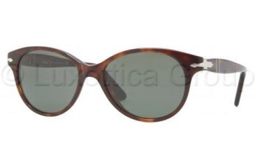 Image of Persol PO3017S Sunglasses 24/31-5200 - Havana Frame, Crystal Green Lenses