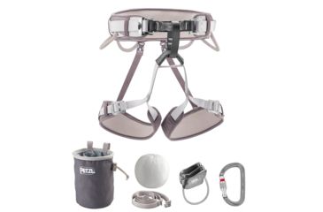 Image of Petzl Corax Harness Kit w/ CORAX Harness, Am'D Belay System, VERSO Inserter, BANDI Chalk Bag, and Power Ball, Grey, 1, K030CA00