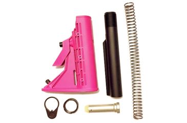 Image of Phoenix Technology Stock Kit, AR-15, 6-Position Adjustable, Commercial Spec, Buffer/Buffer Tube/Buffer Spring/Castle Nut/Retainer Ring, Pink, AR15K-P